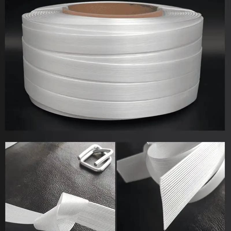 Fibre cord strap roll, buckle, and texture detail