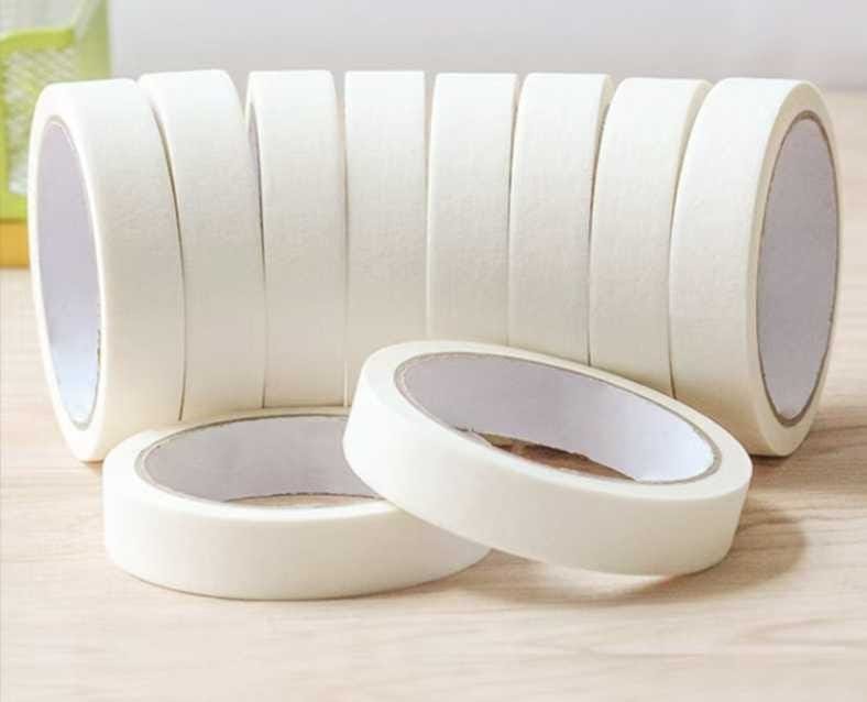Paper masking tape rolls, stacked